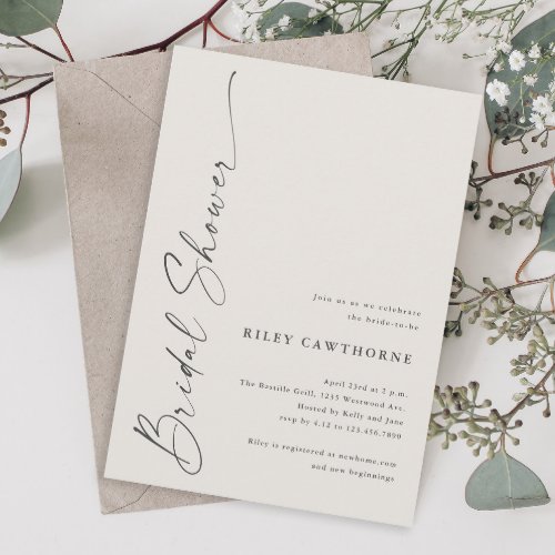 Modern Script Ivory Boho Bridal Shower Invitation