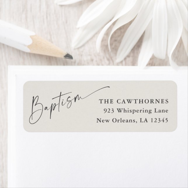 Modern Script Ivory Neutral Baptism Return Address Label (Insitu)