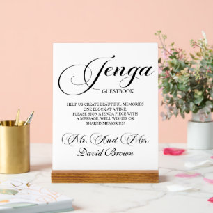 Modern Script Jenga Wedding Guestbook Acrylic Sign