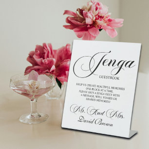 Modern Script Jenga Wedding Guestbook Pedestal Sign