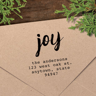 Modern Script Joy Holiday Return Address Stamp