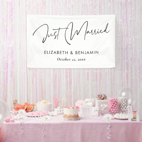 Modern Script Just Married Banner _ Personalized