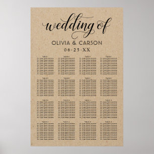 Modern Script Kraft Paper Wedding Seating Poster