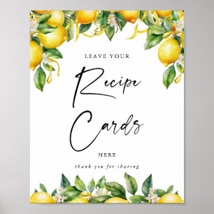 Modern Script Lemon Citrus Recipe Cards Sign