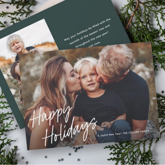 Modern Script Lettering 2 Photo Holiday Card (Simple Hand Lettered 2 Photo Holiday Card.)