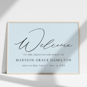 Modern Script Light Blue Welcome Graduation Party Poster