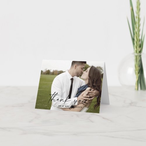 Modern Script Light Photo Folded Thank You Card