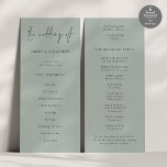 Modern Script Light Sage Green Wedding Program<br><div class="desc">Modern Script Light Sage Green Wedding Available digitally and printed. A modern typographical design for your wedding programs. The main header is in a stylish set script and the rest of the text you can easily personalize. You can change the text and background colors if you wish to match your...</div>