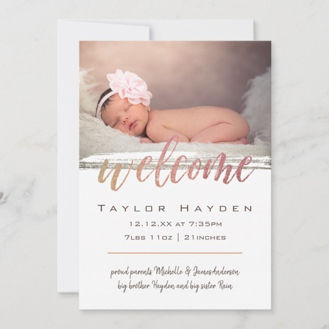 Modern Script Lights Photo Birth Announcement (Front)