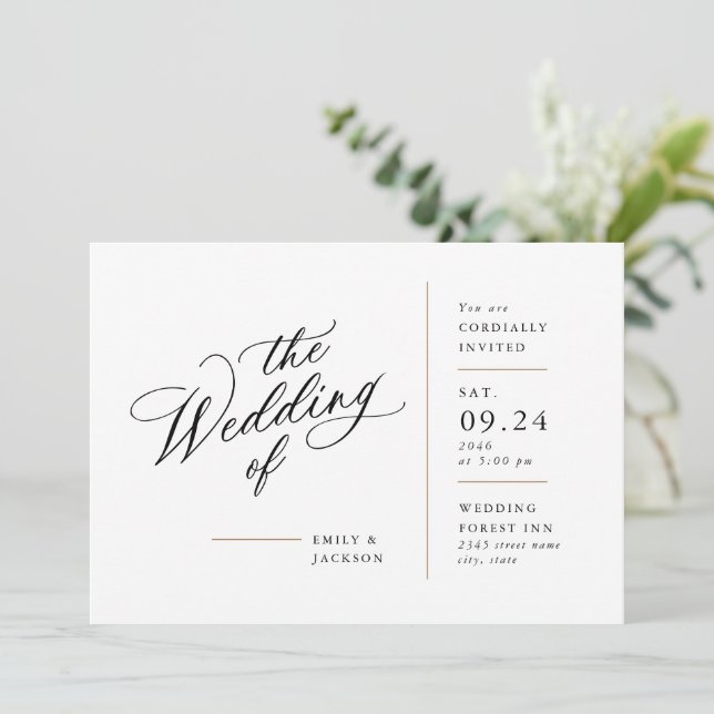 Modern Script Line Block Invitation (Standing Front)