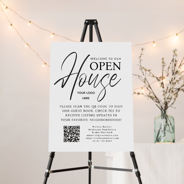 Modern Script Logo Template Real Estate Open House Foam Board (In Situ (Stand))