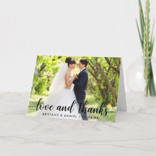 Modern Script Love and Thanks Couple Wedding Fold Letterpress Thank You Card