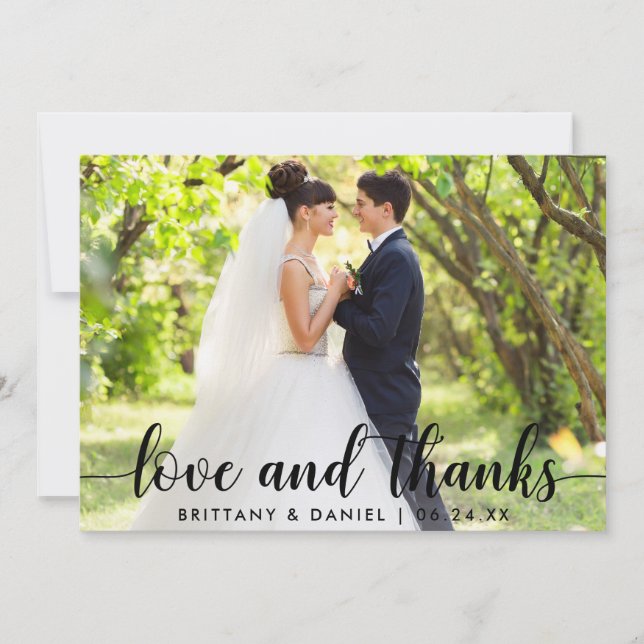 Modern Script Love and Thanks Couple Wedding Thank You Card (Front)