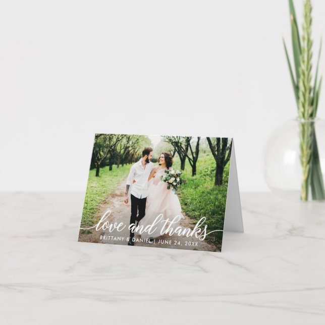 Modern Script Love and Thanks Wedding Note Thank You Card (Front)