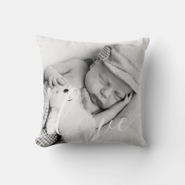 Modern Script Love Baby Photo  Throw Pillow (Front)