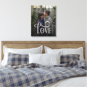 Modern Script Love Custom Engaged Couples Photo Canvas Print