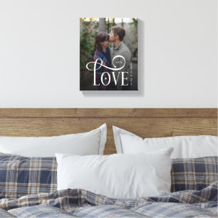 Modern Script Love Custom Engaged Couples Photo Canvas Print