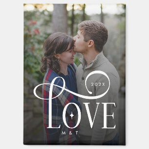 Modern Script Love Custom Engaged Couples Photo Magnet