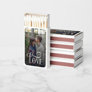 Modern Script Love Custom Engaged Couples Photo Matchboxes