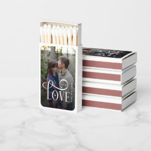 Modern Script Love Custom Engaged Couples Photo Matchboxes