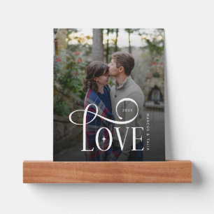 Modern Script Love Custom Engaged Couples Photo Picture Ledge