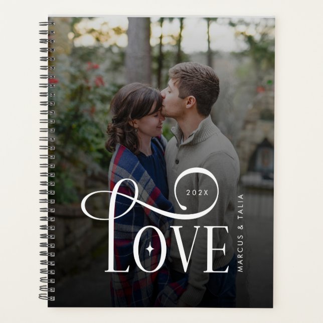 Modern Script Love Custom Engaged Couples Photo Planner (Front)