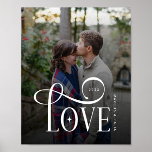 Modern Script Love Custom Engaged Couples Photo Poster