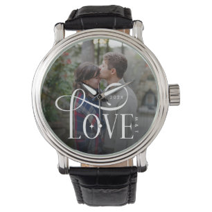 Modern Script Love Custom Engaged Couples Photo Watch