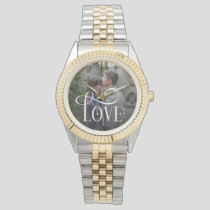 Modern Script Love Custom Engaged Couples Photo Watch