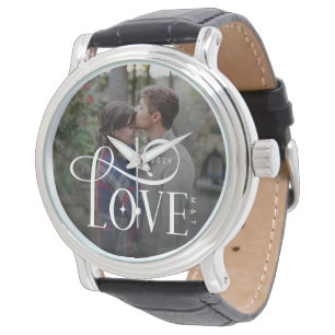 Modern Script Love Custom Engaged Couples Photo Watch