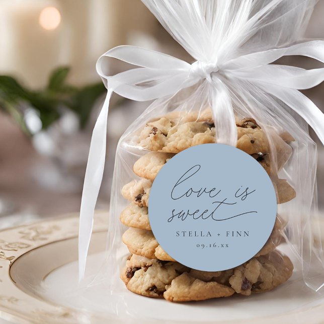 Modern Script Love Is Sweet Wedding Classic Round Sticker (Modern Script Love Is Sweet Wedding Classic Round Sticker)