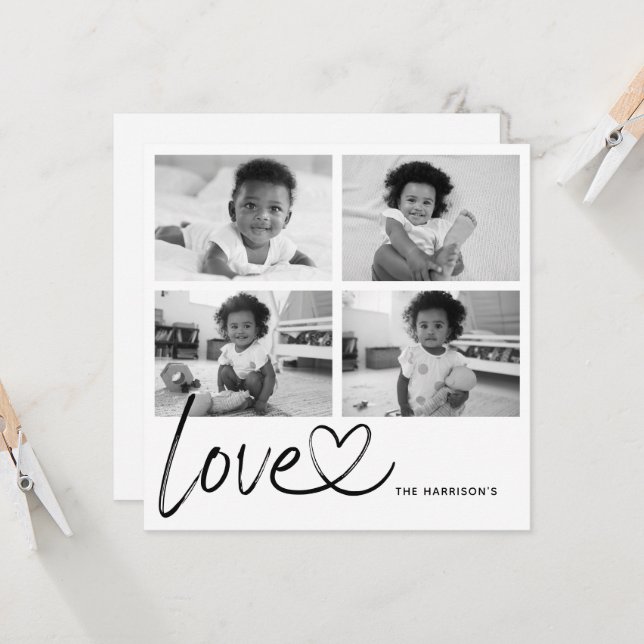 Modern Script Love Photo Collage Card (Front/Back In Situ)
