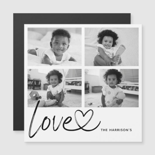 Modern Script Love Photo Collage Magnetic Card (Front/Back)