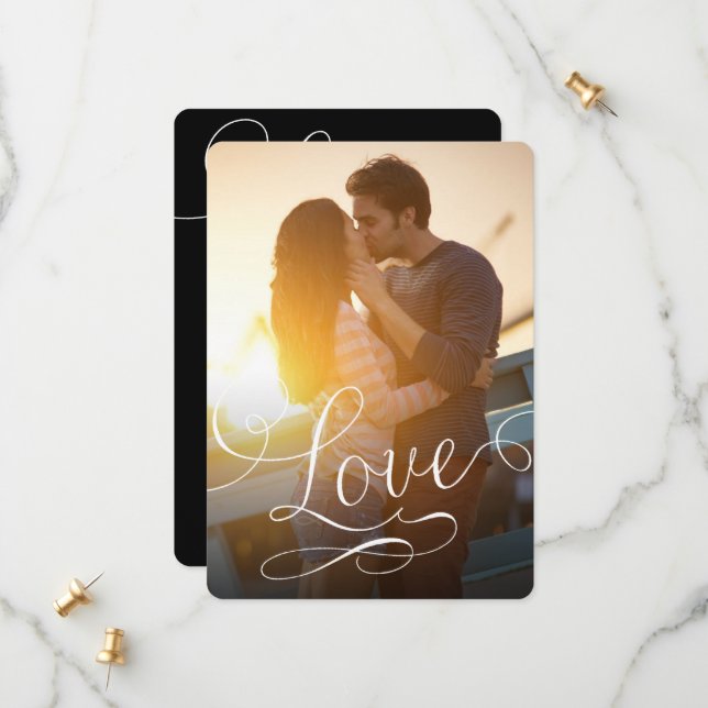 Modern Script Love Romantic Photo Save The Date (Front/Back In Situ)