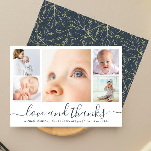 Modern Script Love & Thanks 5 Photos Baby Shower Thank You Card