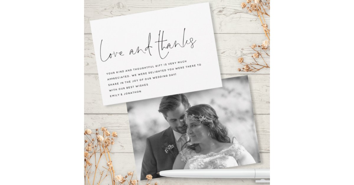 Modern Script Love Thanks Photo Wedding Thank You Card | Zazzle