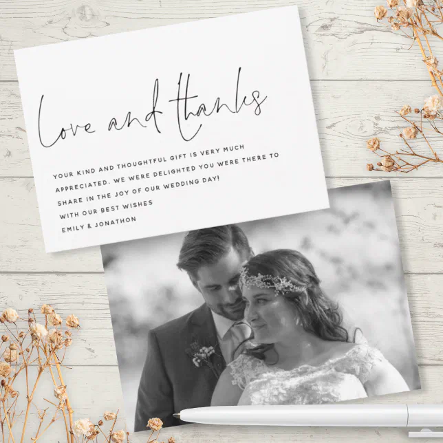 Modern Script Love Thanks Photo Wedding Thank You Card | Zazzle