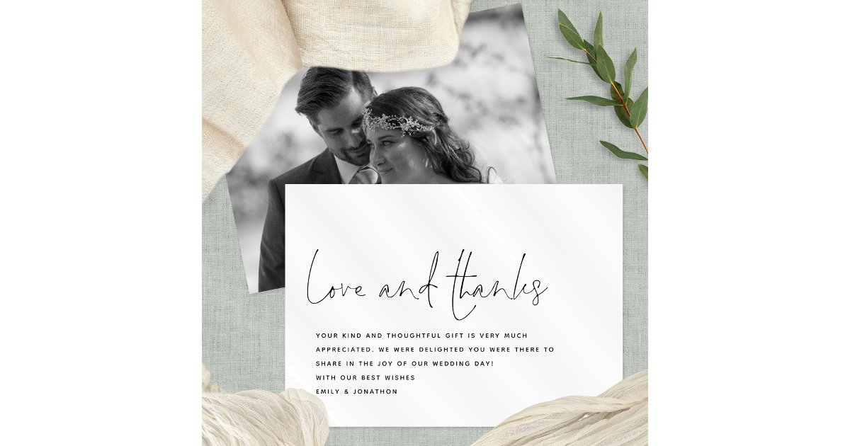 Modern Script Love Thanks Photo Wedding Thank You Card | Zazzle