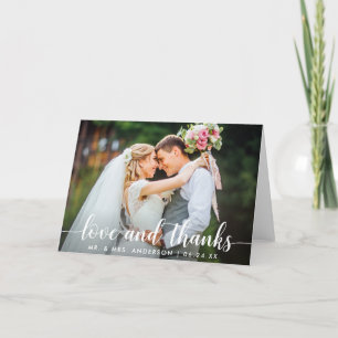 Modern Script Love Thanks Wedding Couple Fold Thank You Card