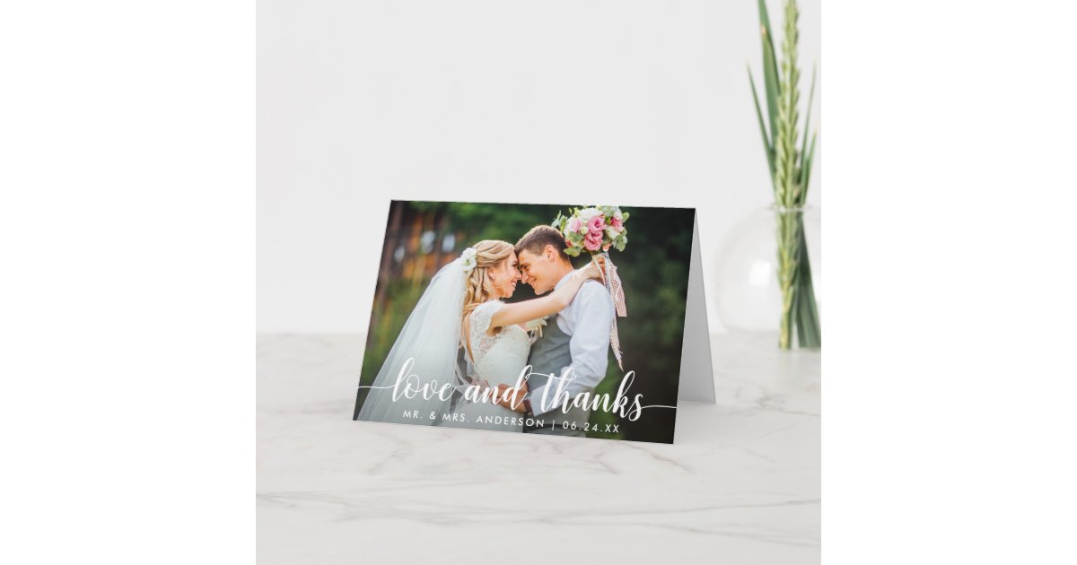 Modern Script Love Thanks Wedding Couple Note Thank You Card | Zazzle