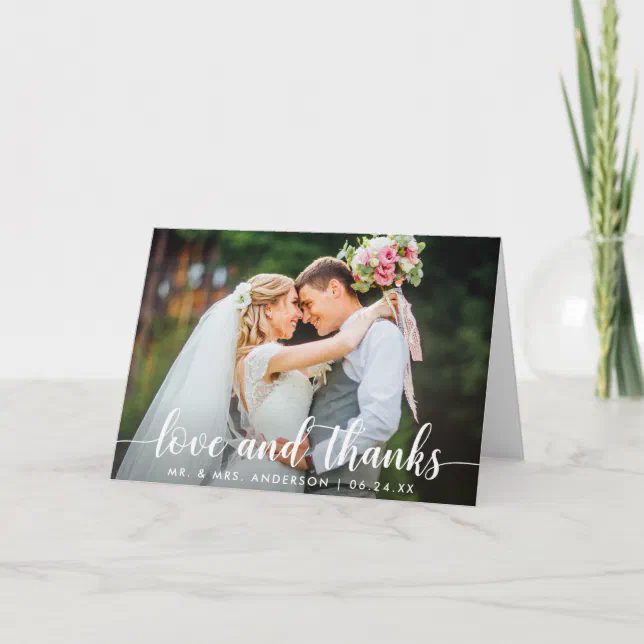 Modern Script Love Thanks Wedding Couple Note Thank You Card | Zazzle