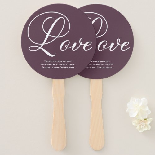 Modern Script Love Wedding Engagment Purple Hand Fan