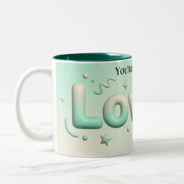 Modern Script Lovely Aesthetic Custom Name Two-Tone Coffee Mug (Left)