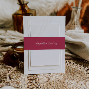 Modern Script Magenta Wedding Invitation Belly Band