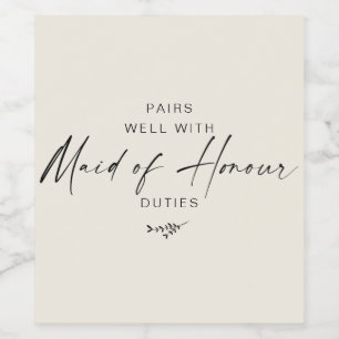 Modern Script Maid of Honour Proposal Wine Label