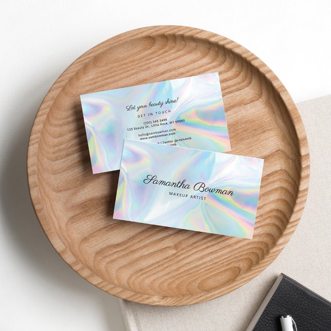 Modern Script Makeup Artist Faux Holographic Business Card (Creator Uploaded)