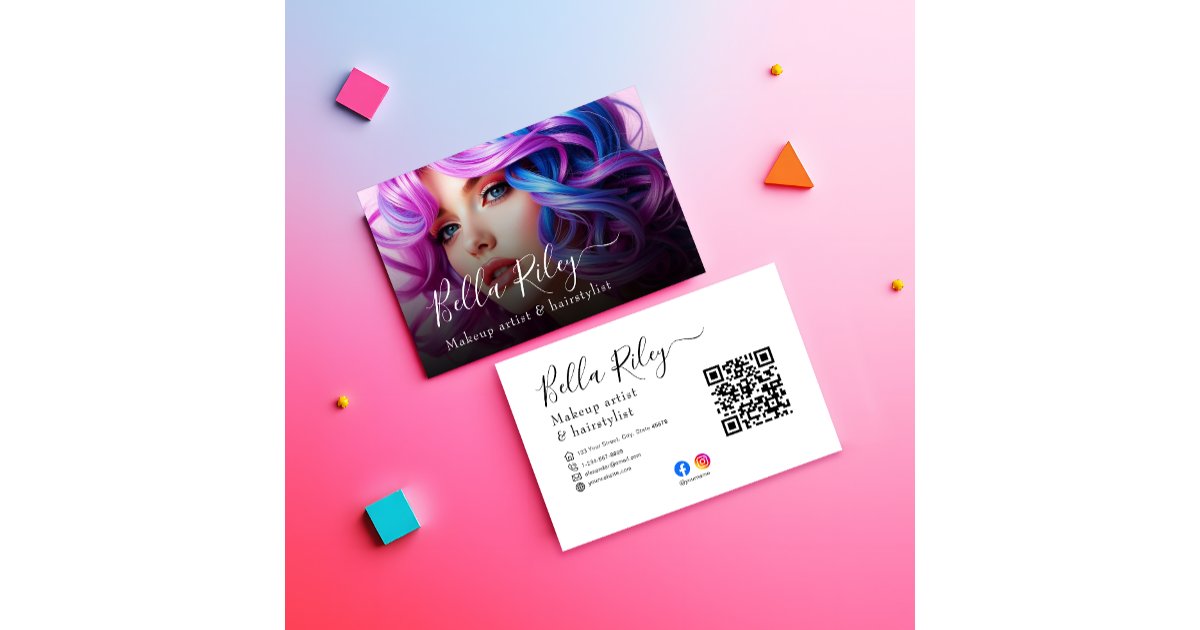 Marked Script Makeup Modern Script Makeup artist & hairstylist QR Code Business Card | Zazzle