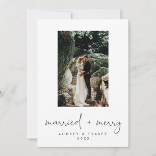 Modern Script Married and Merry Holiday Photo