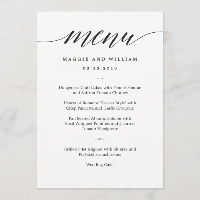 Script Style Menun Modern Script Menu Card | Zazzle