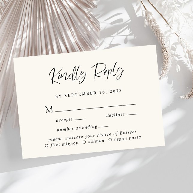 Modern Script Menu Choice Cream Wedding RSVP Card (Creator Uploaded)